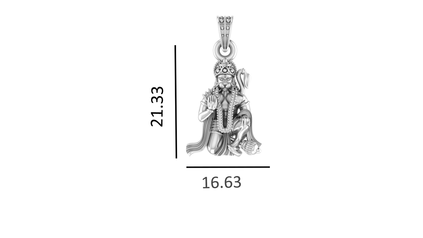 God Hanuman Chain Pendant (Pendant with Anchor Chain- 22 inches) for Men & Women Pure Silver Lord bajrang bali Chain Locket for Good Health & Wealth