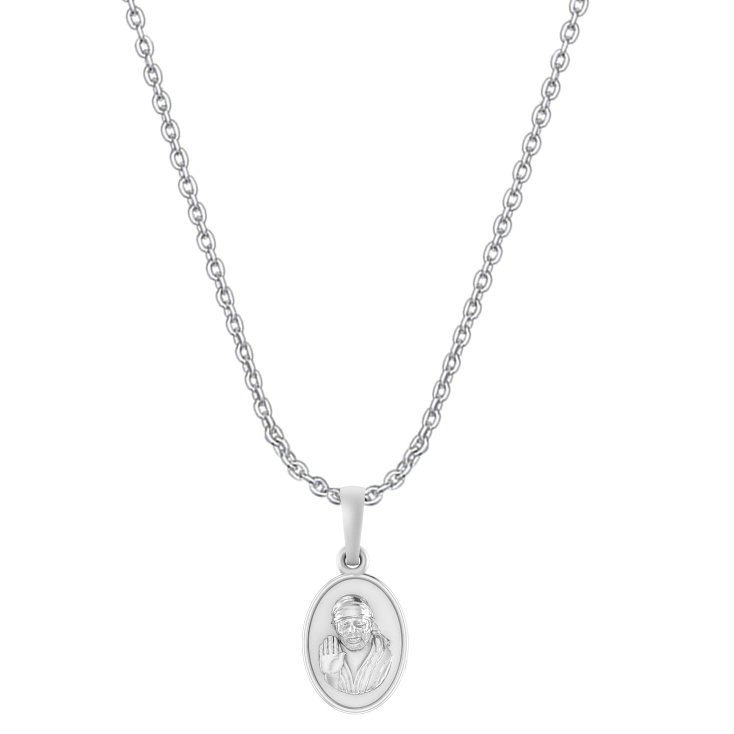 AKSHAT SAPPHIRE Sterling Silver (Silver with 92.5% purity) God Shree Sai Baba chain Pendant (Pendant with Anchor Chain-22 inches) for Men & Women Pure Sterling Silver Lord Sai Baba chain Locket For Good Wealth & Health