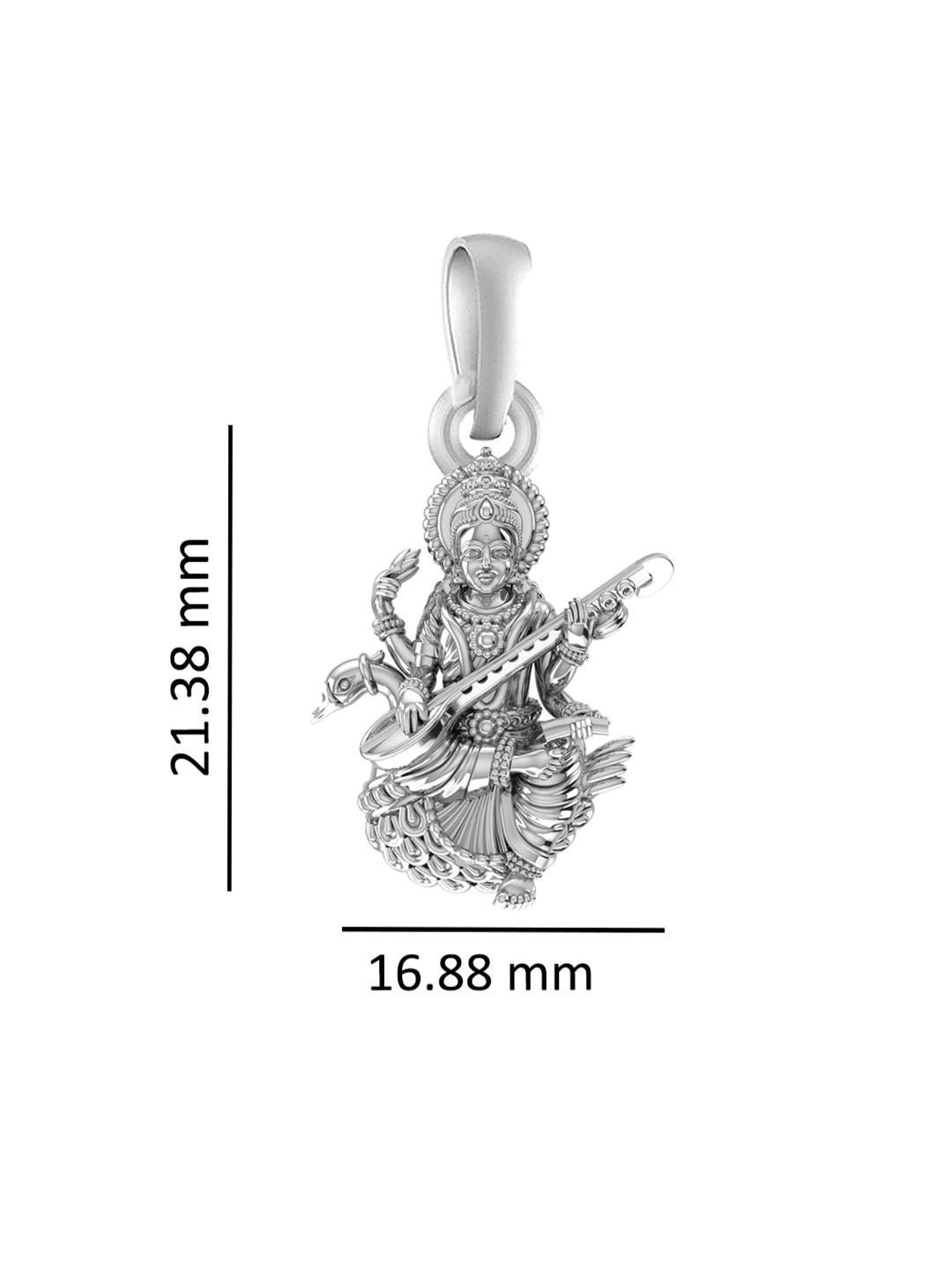 Sterling Silver (92.5% Purity) Pure Silver Goddess Saraswati Maa Chain Pendant (Locket with Anchor Chain-22 inches) for Men & Women