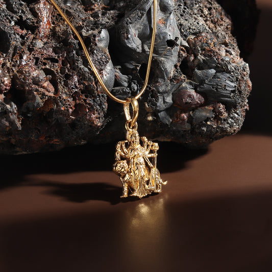 22KT Gold Plated Sterling Silver (92.5% Purity) Pure Silver Goddess Durga Maa Chain Pendant (Locket with Anchor Chain-22 inches) for Men & Women