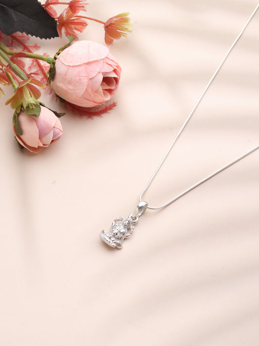 Sterling Silver (92.5% Purity) Pure Silver Goddess Laxmi Ji Chain Pendant (Locket with Anchor Chain-22 inches) for Men & Women