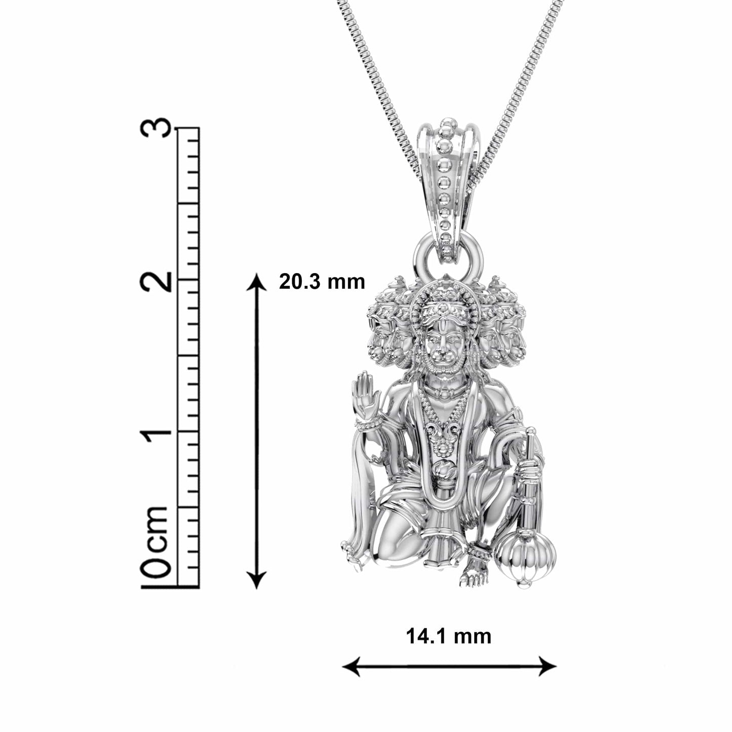 Sterling Silver (92.5% Purity) Pure Silver God Panchmukhi Hanuman Chain Pendant (Locket with Anchor Chain- 22 inches) for Men & Women