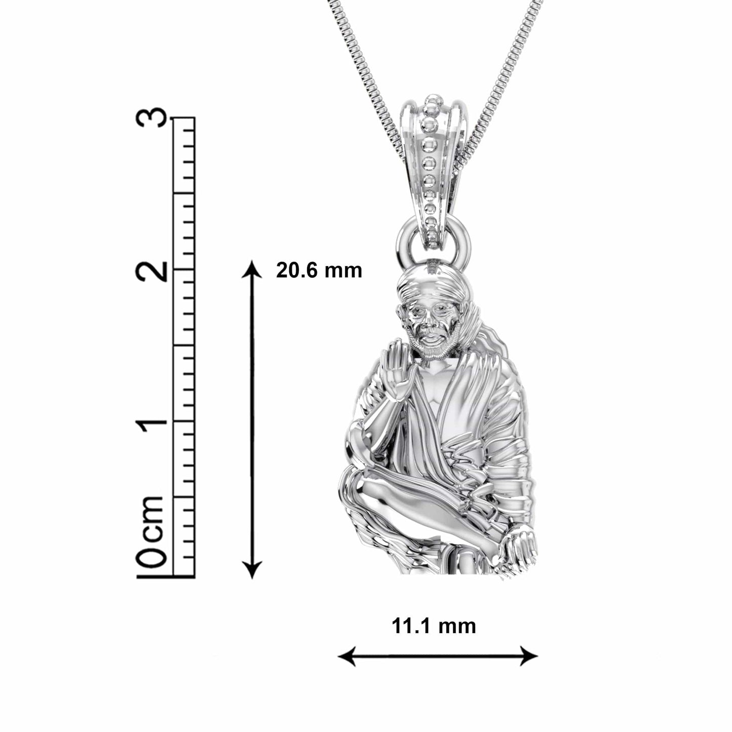 Sterling Silver (92.5% Purity) Pure Silver God Shree Sai Baba chain Pendant (Locket with Anchor Chain-22 inches) for Men & Women
