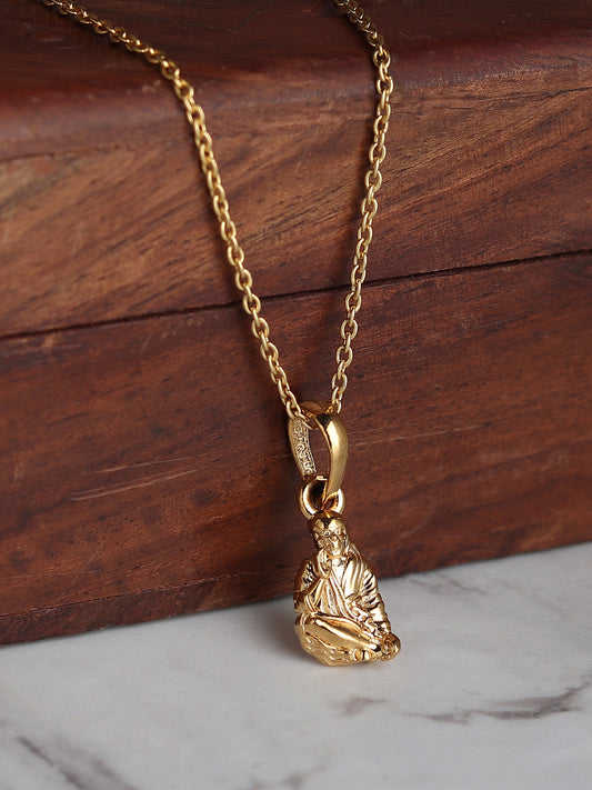 22KT Gold Plated Sterling Silver (92.5% Purity) Pure Silver God Shree Sai Baba chain Pendant (Locket with Anchor Chain-22 inches) for Men & Women