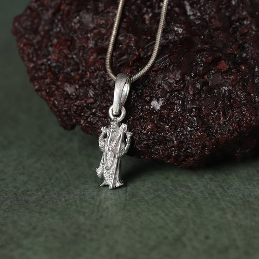 Sterling Silver (92.5% Purity) Pure Silver God Ganesha Chain Pendant (Locket with Anchor Chain-22 inches) for Men & Women