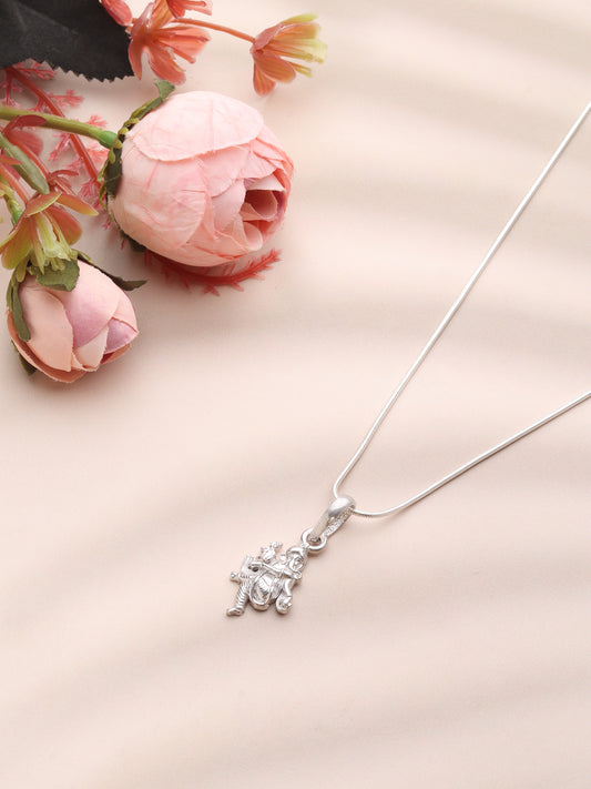 Sterling Silver (92.5% Purity) Pure Silver God Ganesha Chain Pendant (Locket with Anchor Chain-22 inches) for Men & Women