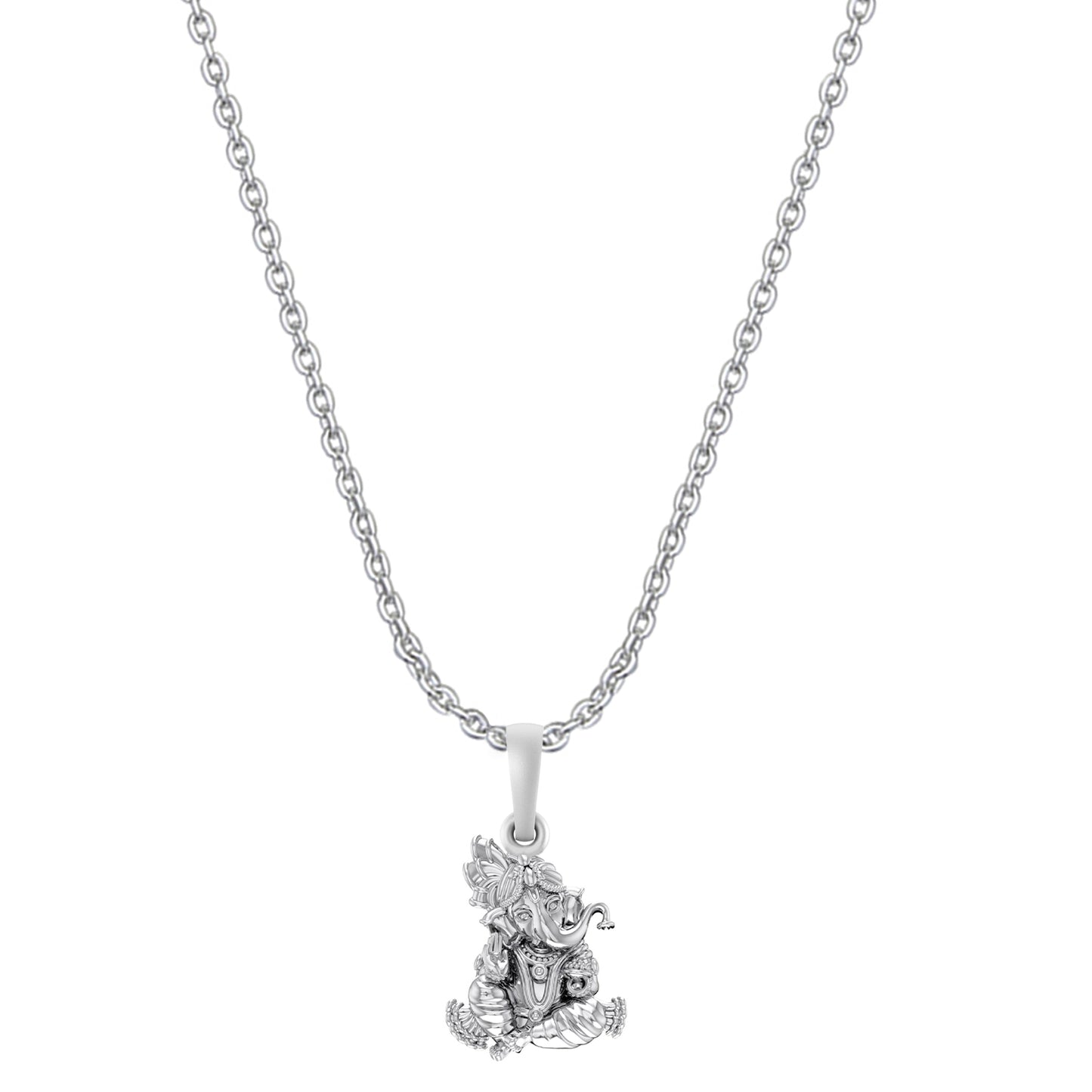 Sterling Silver (92.5% Purity) Pure Silver God Ganesha Chain Pendant (Locket with Anchor Chain-22 inches) for Men & Women