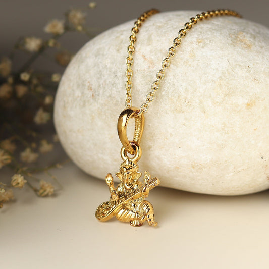 22CT Gold Plated Sterling Silver 92.5% Purity God Ganesh Pendant with Anchor Chain 22 Inches for Men by Akshat Sapphire MPSA7148_Gold