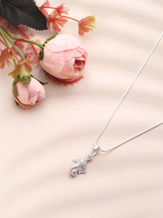 Sterling Silver (92.5% Purity) Pure Silver God Ganesha Chain Pendant (Locket with Anchor Chain-22 inches) for Men & Women