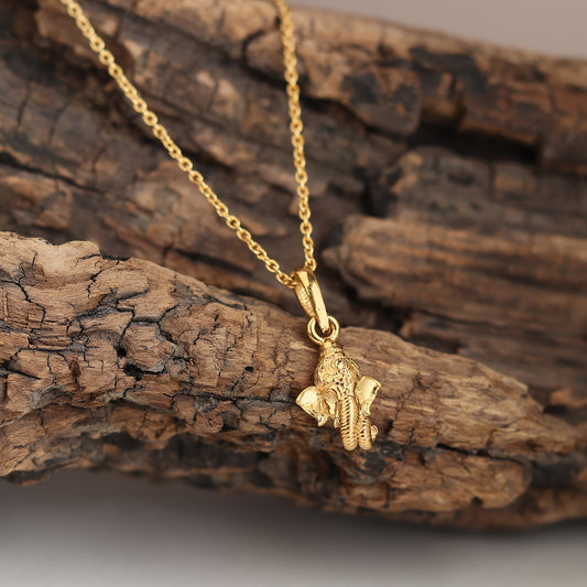 22KT Gold Plated Sterling Silver (92.5% Purity) Pure Silver God Ganesha Chain Pendant (Locket with Anchor Chain-22 inches) for Men & Women