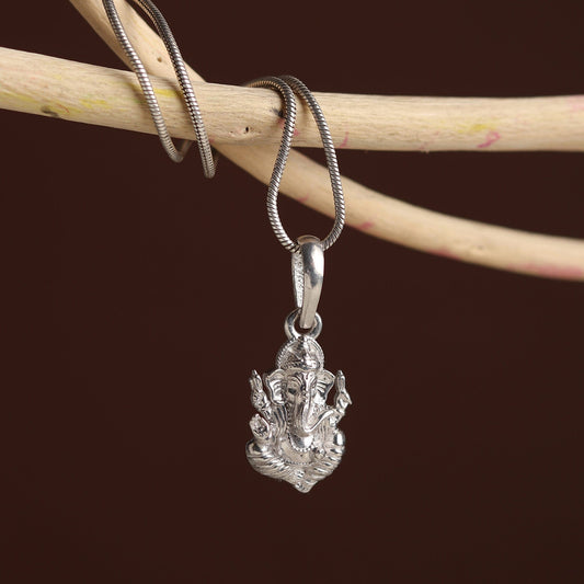 Sterling Silver 92.5 God Ganesh Chain Pendant with Anchor Chain 22 Inches for Men by Akshat Sapphire MPSA7198