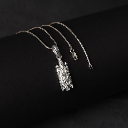 Sterling Silver 92.5 God Balaji Chain Pendant with Anchor Chain 22 Inches for Men by Akshat Sapphire MPSA7199