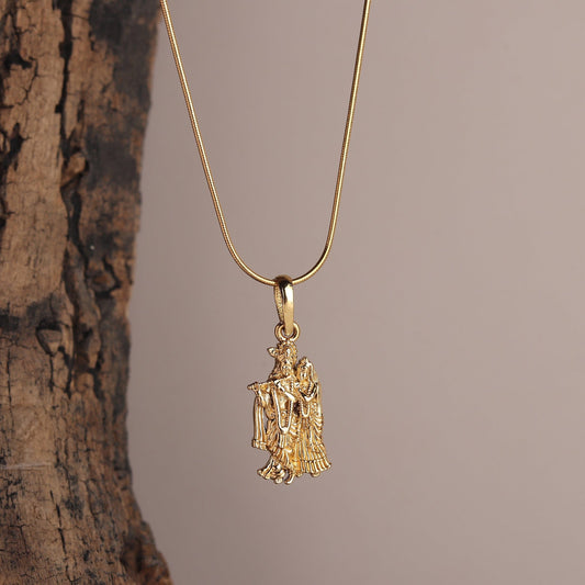 22CT Gold Plated Sterling Silver 92.5% Purity Radha Krishna Pendant with Anchor Chain 22 Inches for Men by Akshat Sapphire MPSA7227_Gold