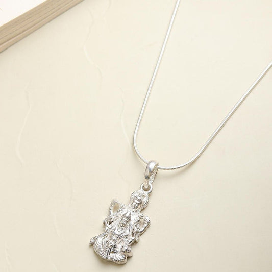 Sterling Silver 92.5 God Vishnu Laxmi Chain Pendant with Anchor Chain 22 Inches for Men by Akshat Sapphire MPSA7229