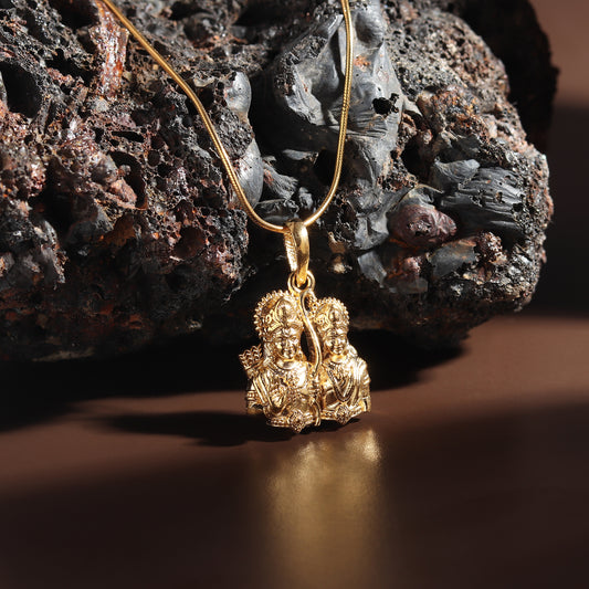 22KT Gold Plated Sterling Silver (92.5% Purity) Pure Silver God Ram Sita ji Chain Pendant (Locket with Anchor Chain-22 inches) for Men & Women