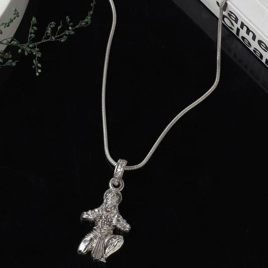 Sterling Silver 92.5 God Hanuman Chain Pendant with Anchor Chain 22 Inches for Men by Akshat Sapphire MPSA7276