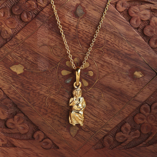 22CT Gold Plated Sterling Silver 92.5% Purity God Sai Baba Pendant with Anchor Chain 22 Inches for Men by Akshat Sapphire MPSA7290_Gold