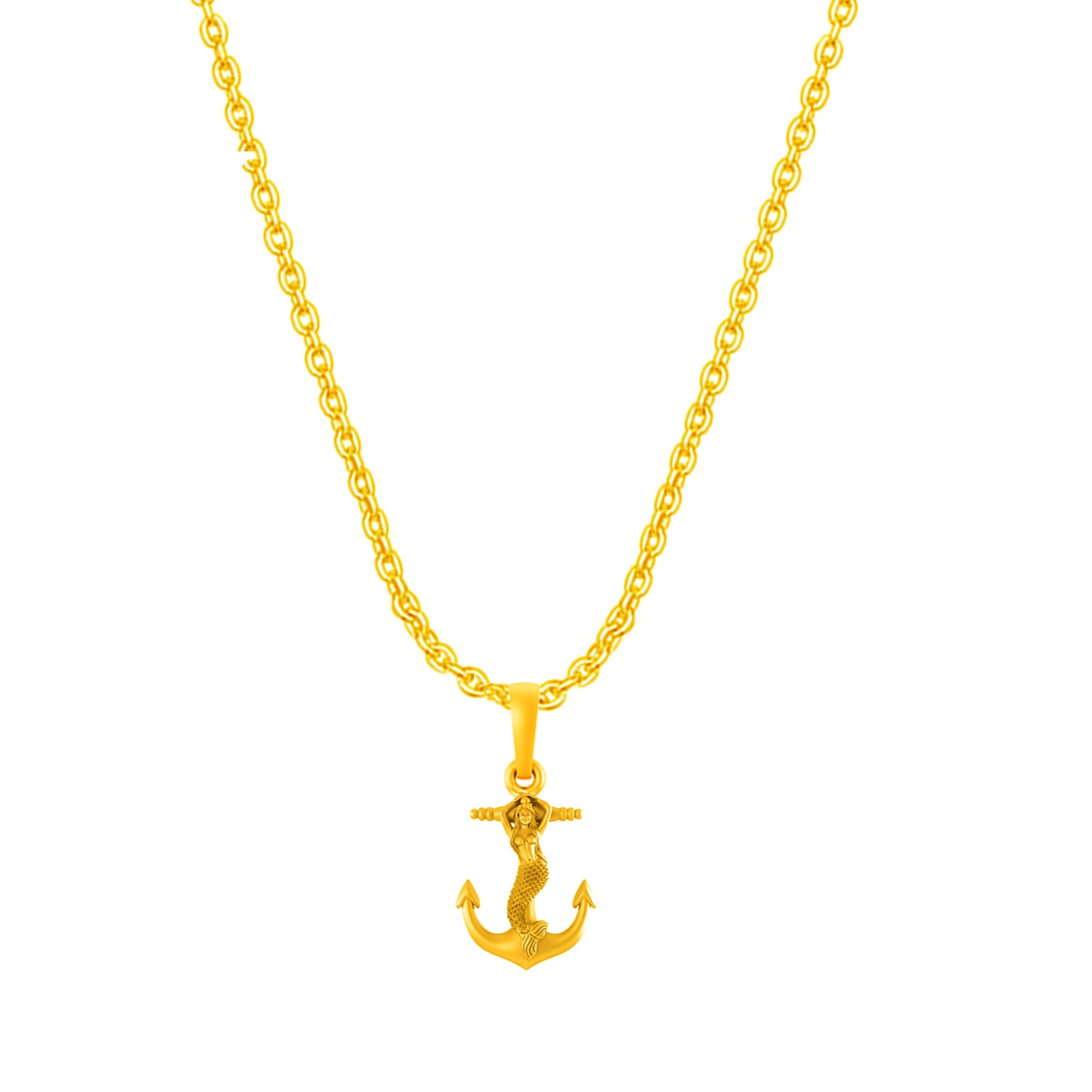 22KT Gold Plated Sterling Silver (92.5% Purity) Pure Silver Ship Anchor Chain Pendant (Locket with Anchor Chain-22 inches) for Men & Women