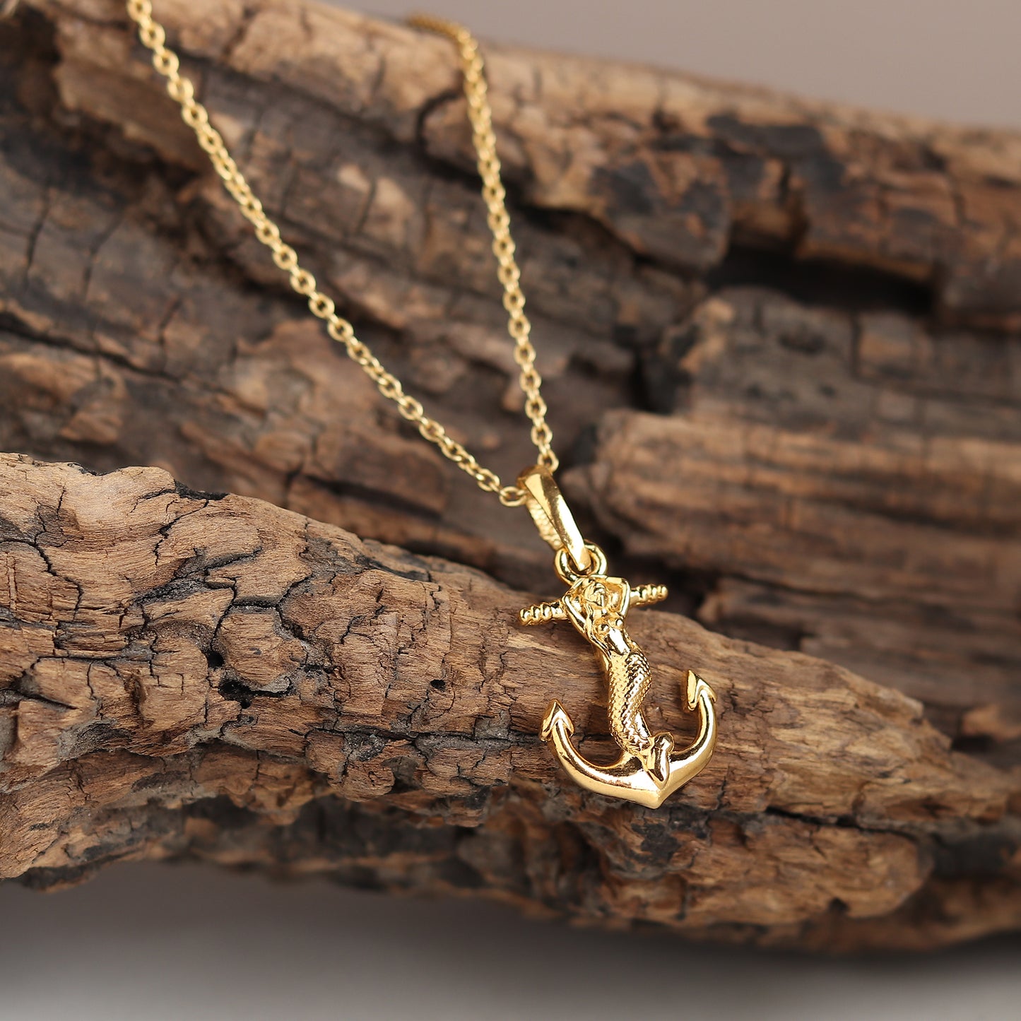 22KT Gold Plated Sterling Silver (92.5% Purity) Pure Silver Ship Anchor Chain Pendant (Locket with Anchor Chain-22 inches) for Men & Women