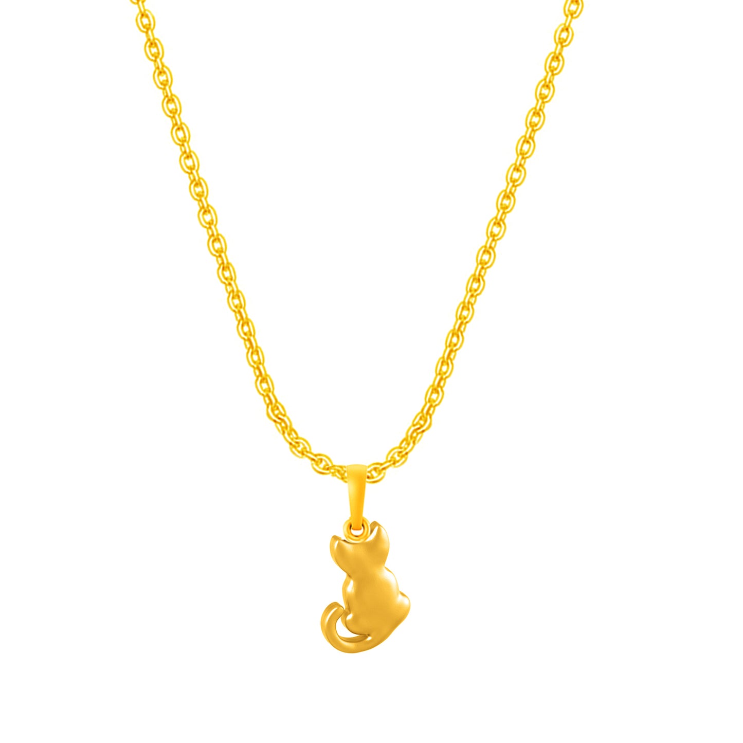 22KT Gold Plated Silver (92.5% Purity) Pure Silver Stylish and Fashionable Cute Cat Chain Pendant (Locket with Anchor Chain-22 inches) for Men & Women