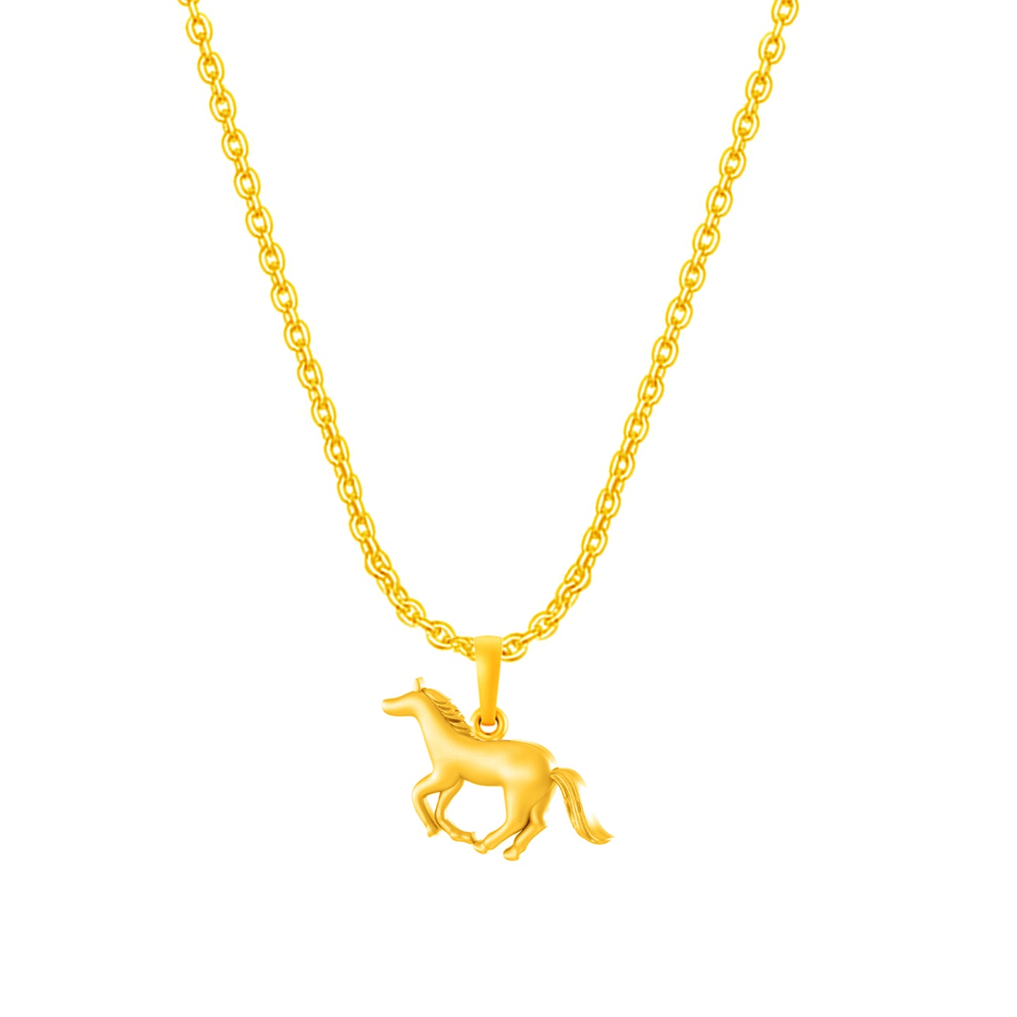 22KT Gold Plated Sterling Silver (92.5% Purity) Pure Silver Strength Symbolic Horse Chain Pendant (Locket with Anchor Chain-22 inches) for Men & Women