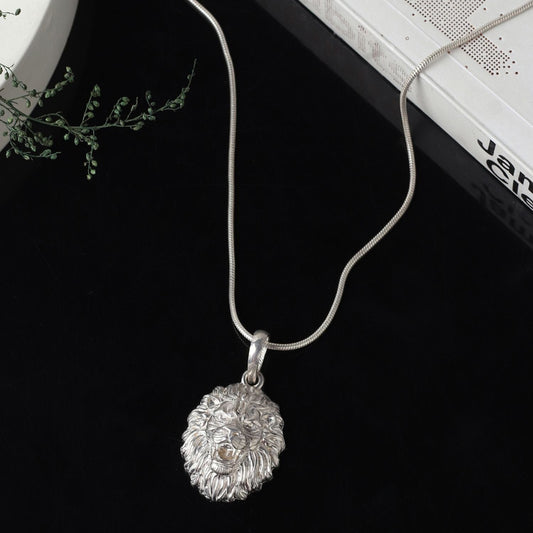 Sterling Silver 92.5 God Narsimha Chain Pendant with Anchor Chain 22 Inches for Men by Akshat Sapphire MPSA7331