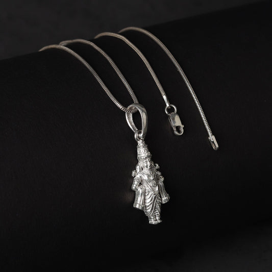 Sterling Silver 92.5 God Vitthal Chain Pendant with Anchor Chain 22 Inches for Men by Akshat Sapphire MPSA7333