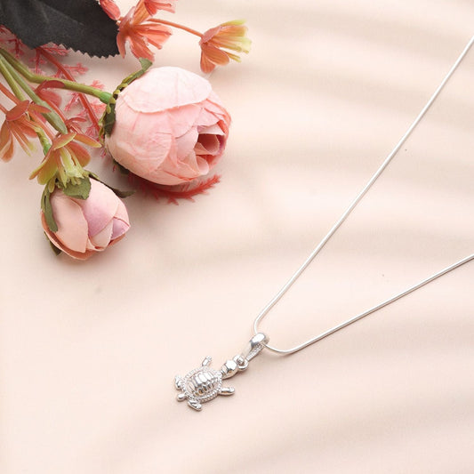 Sterling Silver 92.5 Tortoise Chain Pendant with Anchor Chain 22 Inches for Men by Akshat Sapphire MPSA7344