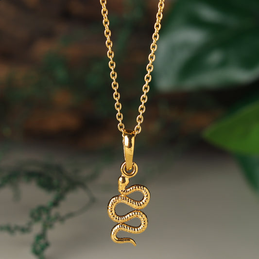 22KT Gold Plated Stylish snake Pure Silver 92.5% purity Chain With snake Pendant (Pendant with Anchor Chain-22 inches)
