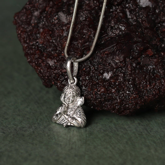 Sterling Silver 92.5 God Kartikeya Chain Pendant with Anchor Chain 22 Inches for Men by Akshat Sapphire MPSA7362