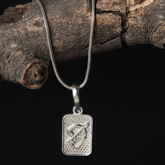 Sterling Silver 92.5 Religious Om Chain Pendant with Anchor Chain 22 Inches for Men by Akshat Sapphire MPSA7366