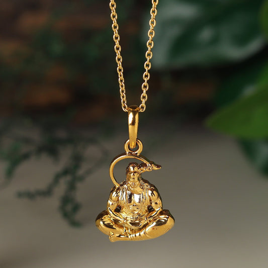 22CT Gold Plated Sterling Silver 92.5% Purity Hanuman Pendant with Anchor Chain 22 Inches for Men by Akshat Sapphire MPSA7369_Gold