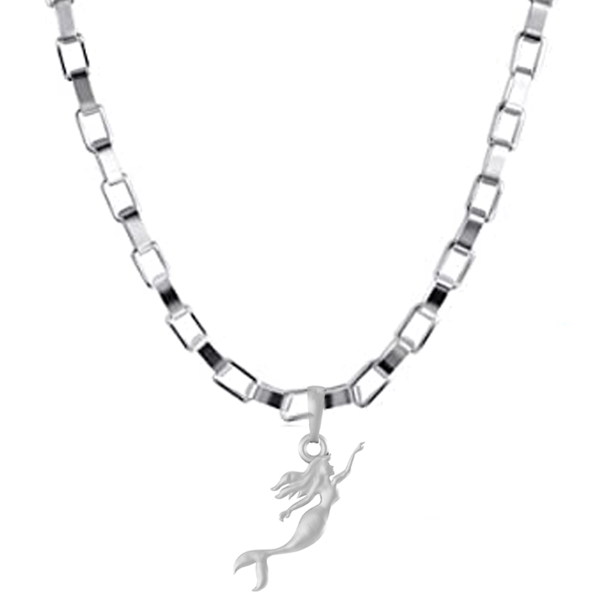 Akshat Sapphire Sterling Silver (92.5% purity) ambitious and Stylish divine Mermaid Chain Pendant  (Pendant with Box Chain-22 inches) for Men & Women Pure Silver Fashionable and gorgeous Mermaid Chain Locket for Happiness and joy