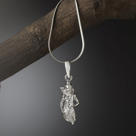 Sterling Silver (92.5% Purity) Pure Silver God Ram Ji chain Pendant (Locket with Box Chain-22 inches) for Men & Women