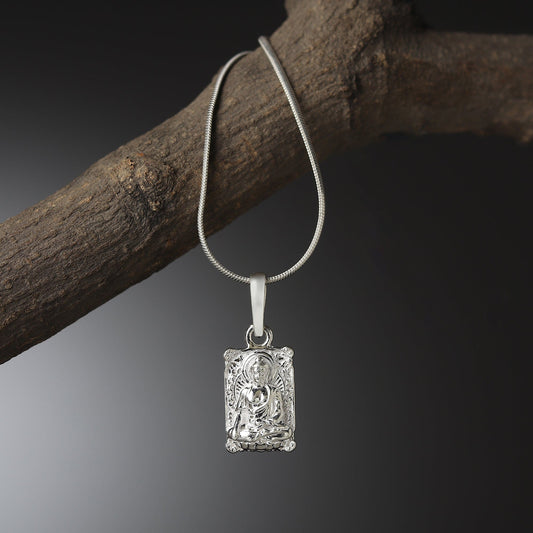 Sterling Silver (92.5% Purity) Pure Silver Spiritual God Gautam Buddha Chain Pendant (Locket with Box Chain-22 inches) for Men & Women