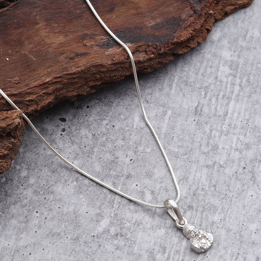 Sterling Silver 92.5 God Sai Baba Chain Pendant with Box Chain 22 Inches for Men by Akshat Sapphire MPSB7062