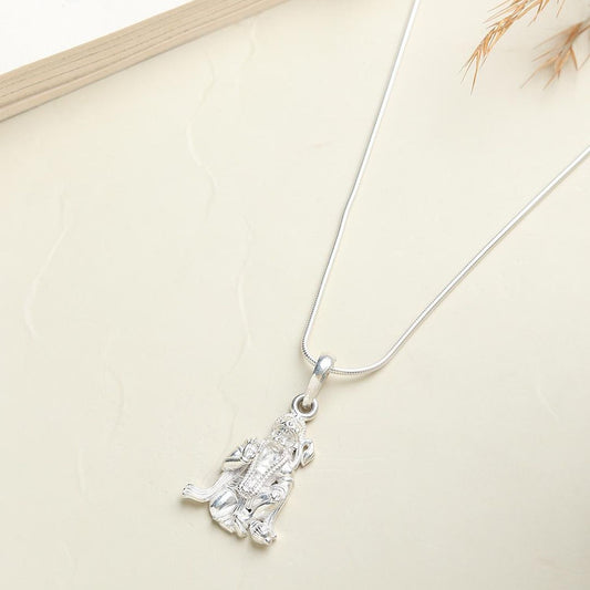 God Hanuman Chain Pendant (Pendant with Box Chain- 22 inches) for Men & Women Pure Silver Lord bajrang bali Chain Locket for Good Health & Wealth