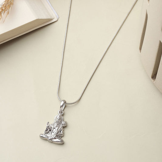 Sterling Silver 92.5 God Hanuman Chain Pendant with Box Chain 22 Inches for Men by Akshat Sapphire MPSB7092