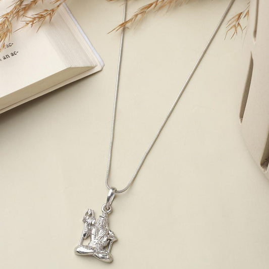 Sterling Silver (92.5% Purity) Pure Silver God Shiva Chain Pendant (Locket with Box Chain-22 inches) for Men & Women