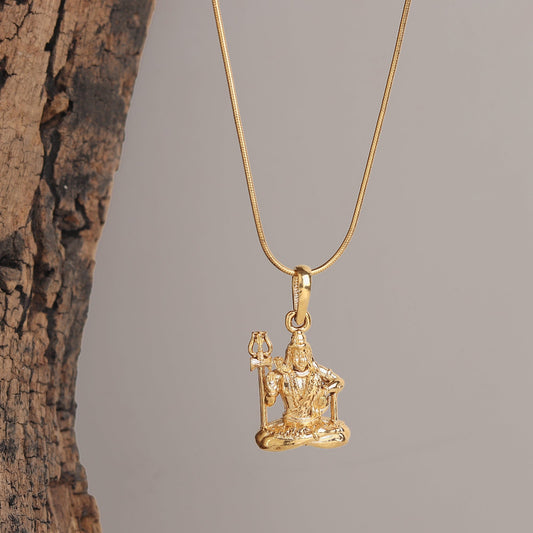 22CT Gold Plated Sterling Silver 92.5% Purity God Shiva Pendant with Box Chain 22 Inches for Men by Akshat Sapphire MPSB7107_Gold