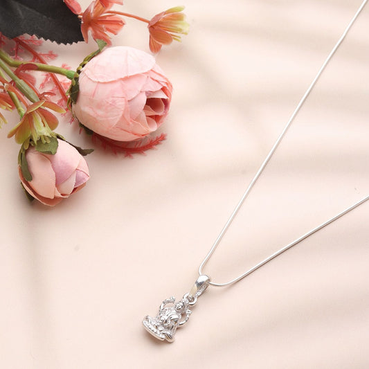 Sterling Silver 92.5 Goddess Laxmi Chain Pendant with Box Chain 22 Inches for Men by Akshat Sapphire MPSB7110