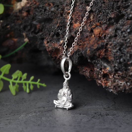 Sterling Silver 92.5 God Hanuman Chain Pendant with Box Chain 22 Inches for Men by Akshat Sapphire MPSB7123