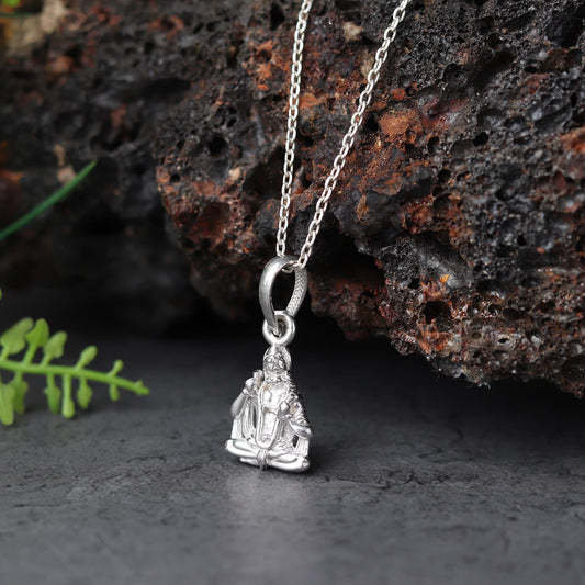 Sterling Silver 92.5 God Hanuman Chain Pendant with Box Chain 22 Inches for Men by Akshat Sapphire MPSB7125