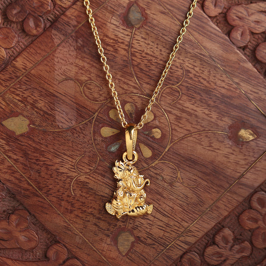 22KT Gold Plated Sterling Silver (92.5% Purity) Pure Silver God Ganesha Chain Pendant (Locket with Box Chain-22 inches) for Men & Women