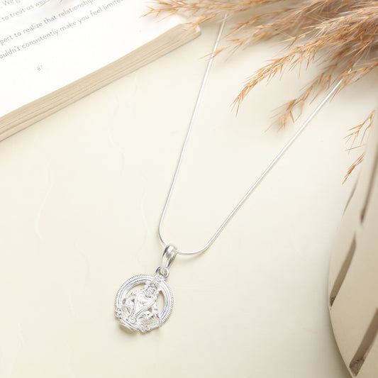 Sterling Silver 92.5 God Ayyappa Chain Pendant with Box Chain 22 Inches for Men by Akshat Sapphire MPSB7136
