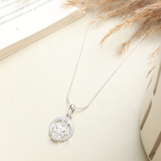 Sterling Silver 92.5 God Ayyappa Chain Pendant with Box Chain 22 Inches for Men by Akshat Sapphire MPSB7136