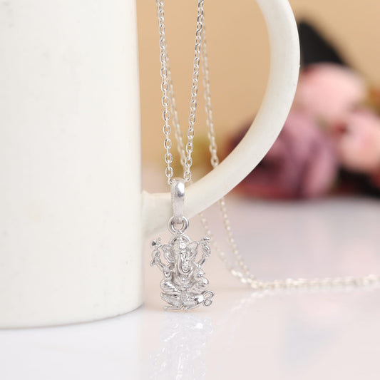 Sterling Silver 92.5 God Ganesh Chain Pendant with Box Chain 22 Inches for Men by Akshat Sapphire MPSB7143