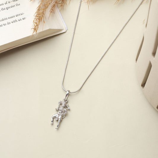 God Hanuman Chain Pendant (Pendant with Box Chain- 22 inches) for Men & Women Pure Silver Lord bajrang bali Chain Locket for Good Health & Wealth