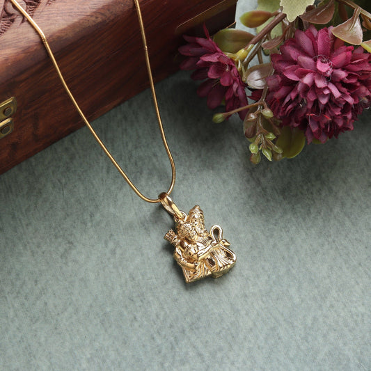 22CT Gold Plated Sterling Silver 92.5% Purity God Hanuman Pendant with Box Chain 22 Inches for Men by Akshat Sapphire MPSB7160_Gold