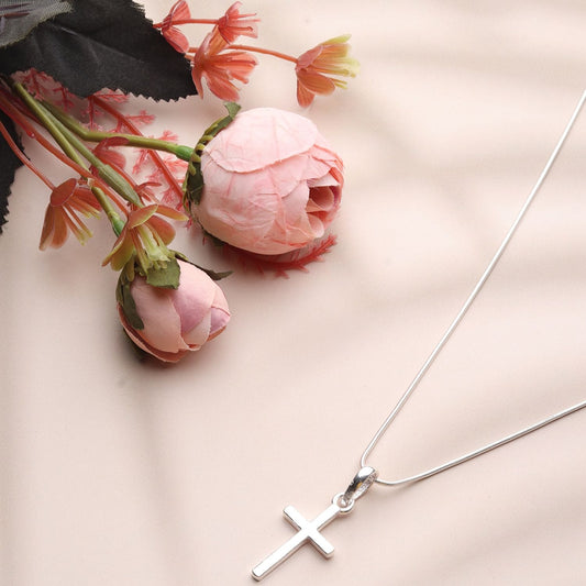 Sterling Silver 92.5 God Jesus Cross Chain Pendant with Box Chain 22 Inches for Men by Akshat Sapphire MPSB7178